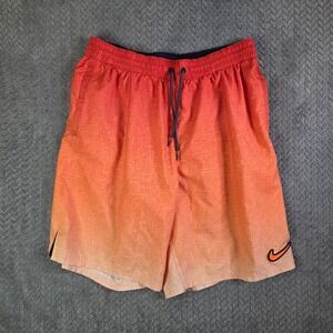 Nike Men's Swim Trunks Shorts Large L Orange Just Do It All Over Print Drawstrin